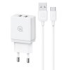 USAMS Ładowarka sieciowa 2xUSB-A + kabel USB-C/USB-A Fast Charging biały/white series HC HCXLTZ03
